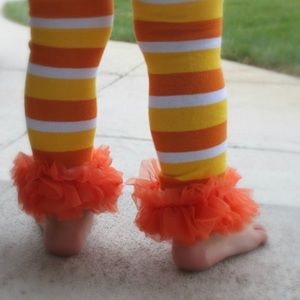 Candy Corn leg warmers with orange chiffon ruffles for girls Dress-up